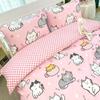 3pcs Blue Pink Black Bedding Set Cute Dog Cat Print Cozy Soft Duvet Cover King Queen Twin Size Birthday Gift Girls Bedroom Decor