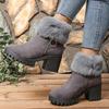 Warm High-heeled Cotton Shoes Women's 2025 Winter New Fleece Thickened Plus Size Thick Heel Furry Booties