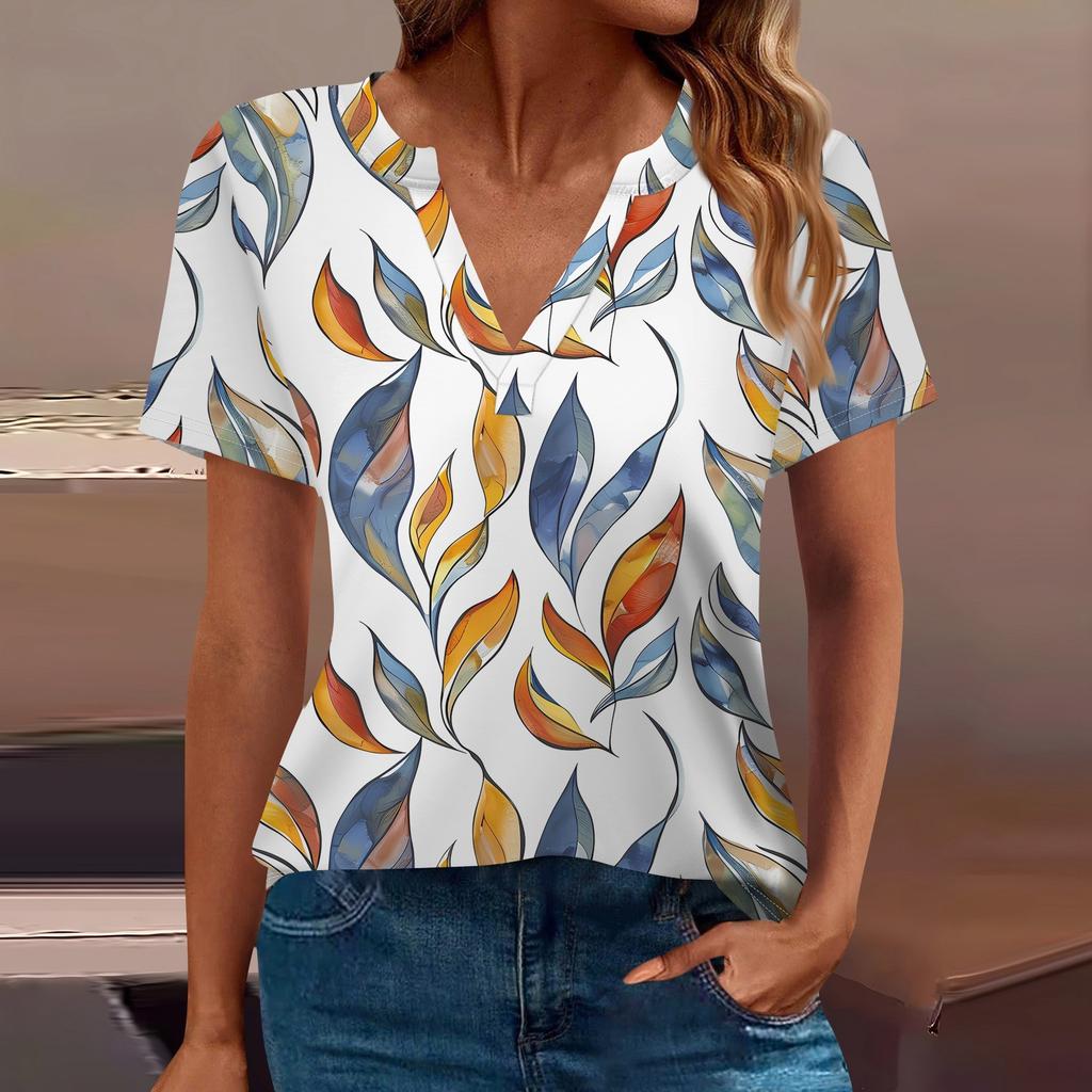 Women's T Shirt Tee Printed Short Sleeve Daily Weekend Fashion Basic V Neck Regular Top