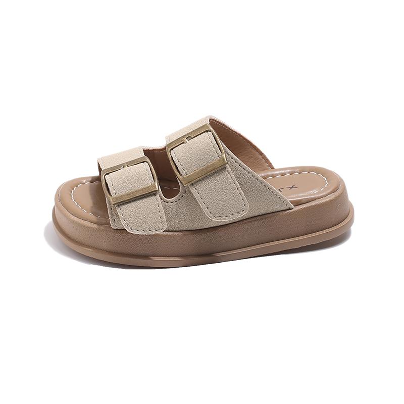 Детские ретро-тапочки, модные повседневные туфли для мальчиков и девочек, с открытым носком и пряжкой, классные детские летние пляжные тапочки, однотонные, простые, новые