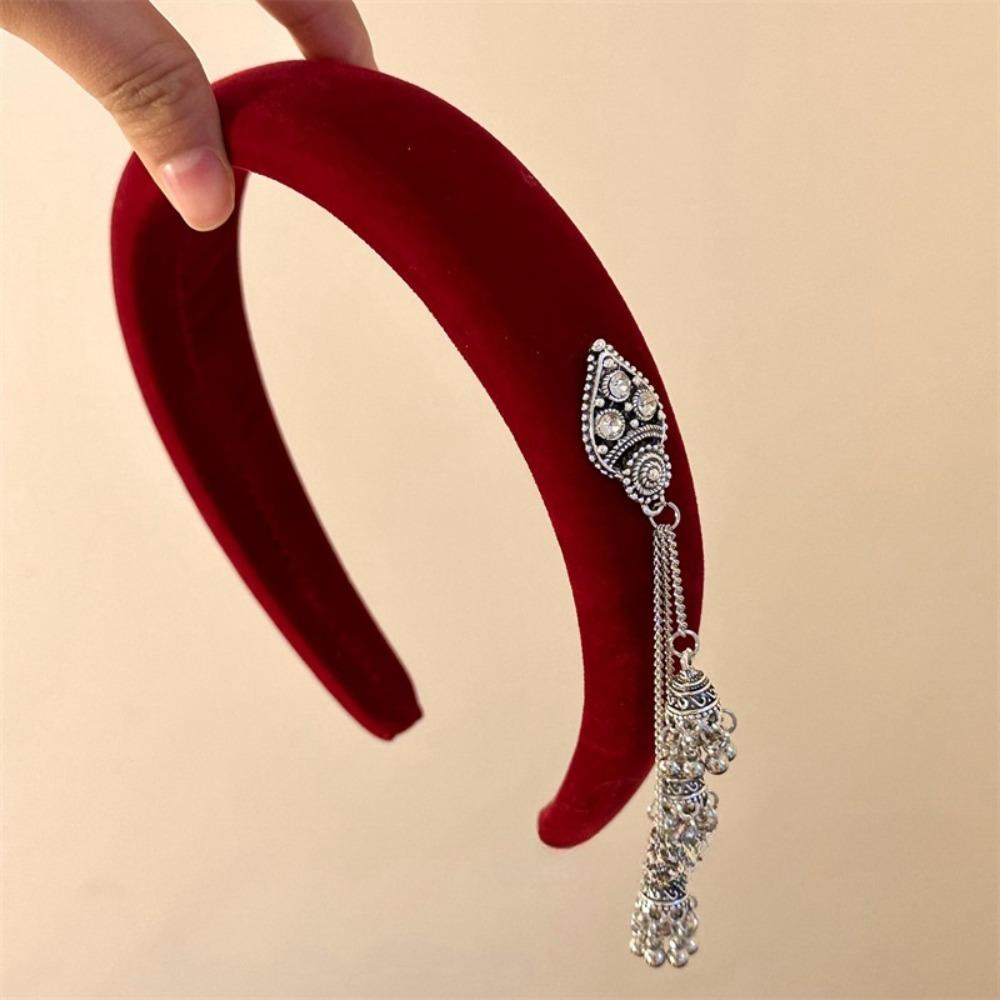 Бархатная повязка для волос с кисточками и колокольчиками, заколка для волос в китайском стиле, украшение в этническом стиле