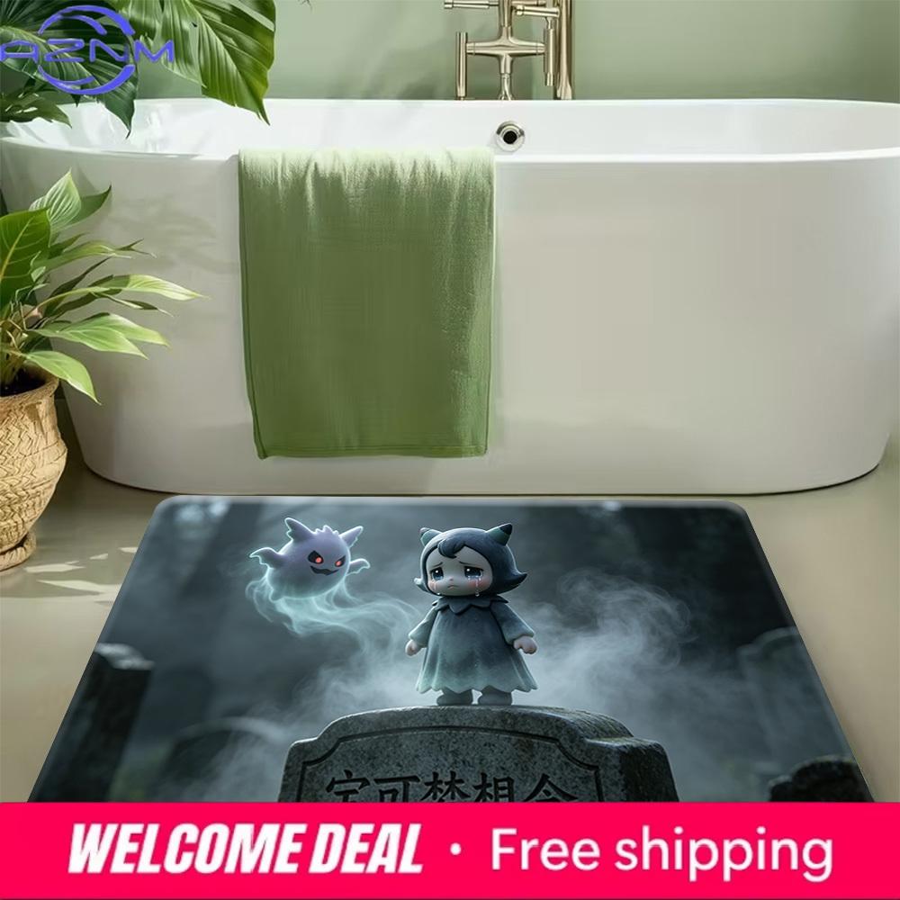 Spooky Graveyard Ghost Pokemon Print Doormat Non-Slip Water Absorbent Floor Mat for Home Decor