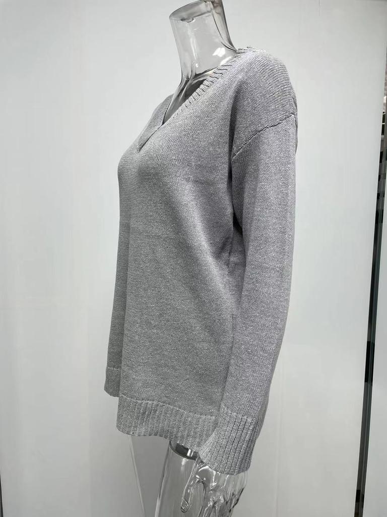 Модный женский свитер 2025 года осень и зима однотонный женский свитер с V-образным вырезом и длинным рукавом трикотажный топ трикотажная одежда джемпер базовый свитер пуловер