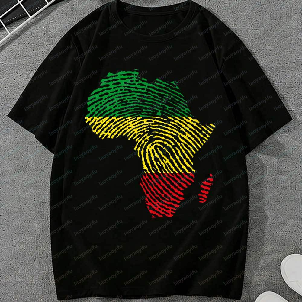 Juneteenth Africa Map Fingerprint TShirt for Unisex Women African American Pride Rasta Color Graphic Tee Casual Cotton Tops Gift