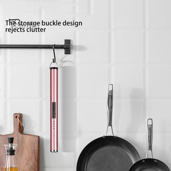 USB Rechargeable Electric Long Kitchen Ignition Stick Hanging Buckle Design Stove Windproof LED Flameless Pulse Igniter