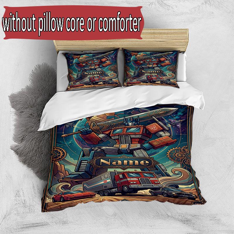 3pcs Duvet Cover Set (1*Duvet Cover + 2*Pillowcase, Without Core), Custom Name Transformers Pattern Bedding Set, Home Bedroom Decor Gift