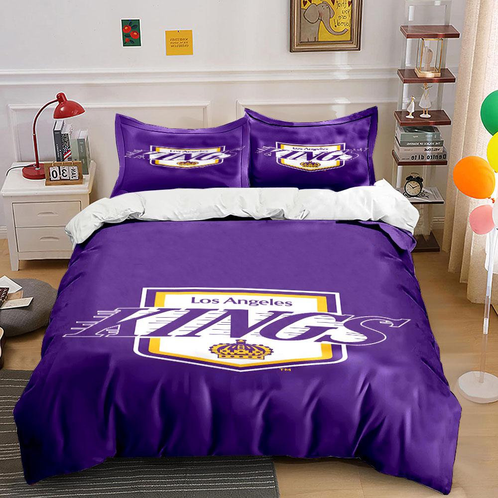 "Los Angeles Kings Purple Design" Print Bedding Set Duvet Cover Pillowcases (1* Duvet Cover 2* Pillowcases Do Not Include Comforter)