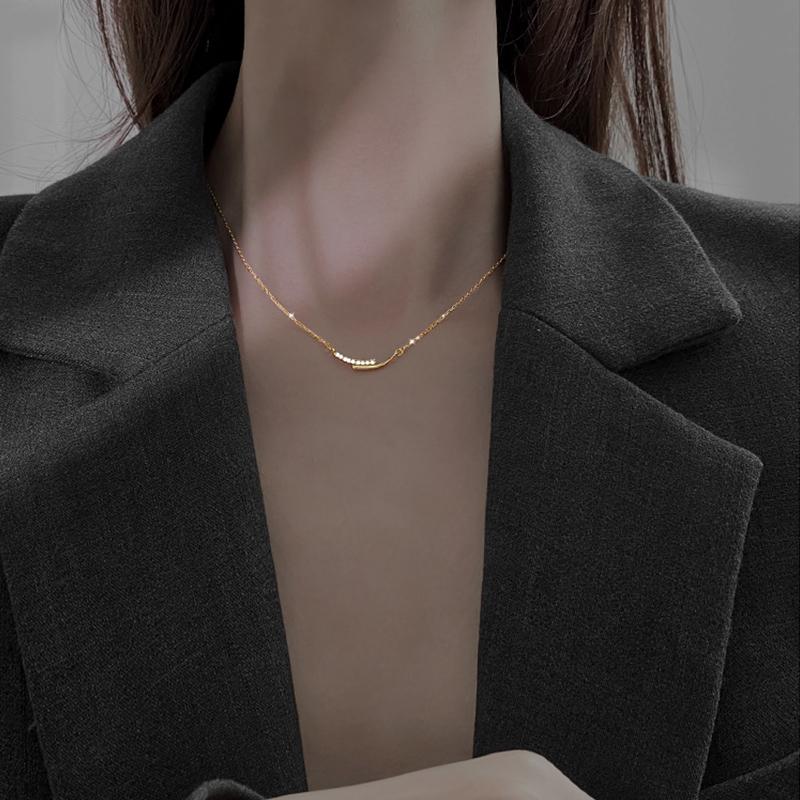 Серебряное ожерелье 925 пробы, простая цепочка на ключицу, блестящий циркон, геометрический кулон, женское изысканное ювелирное украшение, свадебный подарок