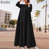 ZANZEA Women Holiday Casual Nine Quarter Sleeve Summer Loose Long Dress