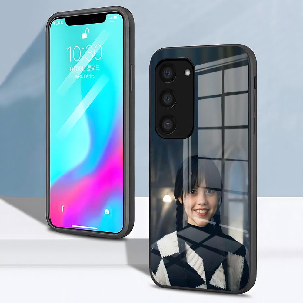 Крутой Чехол Для Телефона Девочка W-Среда Адамс Для Samsung S26 S25 S24 FE S23 S22 S21 Plus S20 Ultra Note20Ultra Черное Стеклянное Покрытие