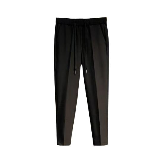 Men Suit Pants Drawstring Elastic Waist Straight Leg Solid Color Loose Formal Business Style Office Wear