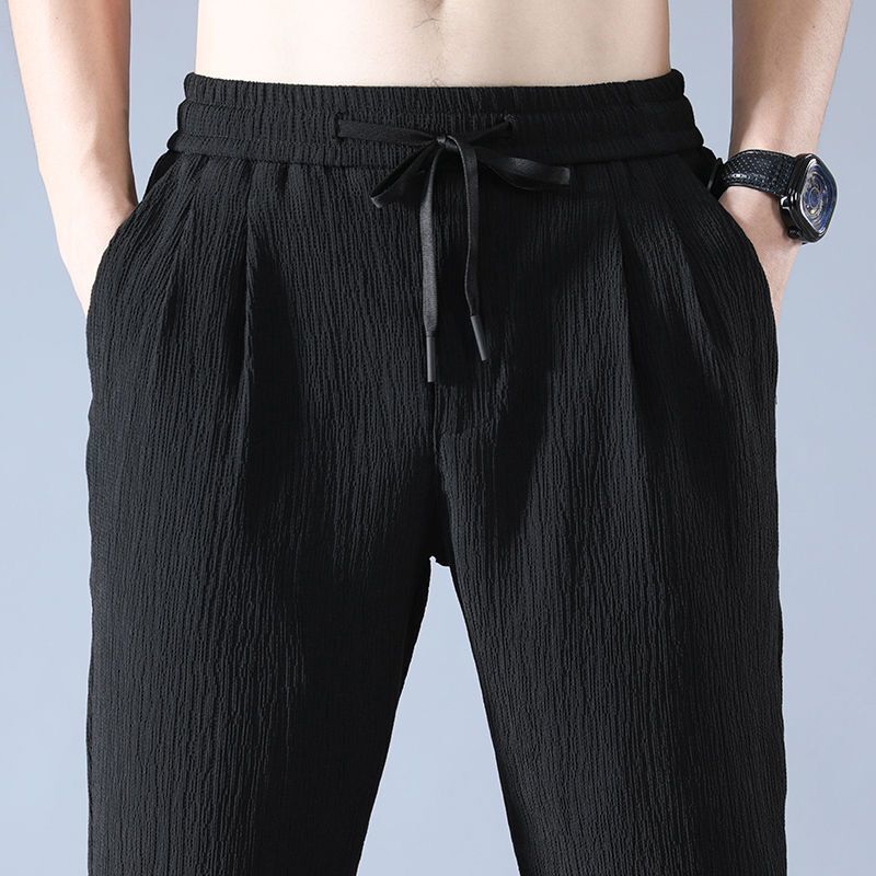Summer Ice Silk Man Jogger Pants Casual Wide Sweatpants Male Spring Lightweight Halking Harem Trousers
