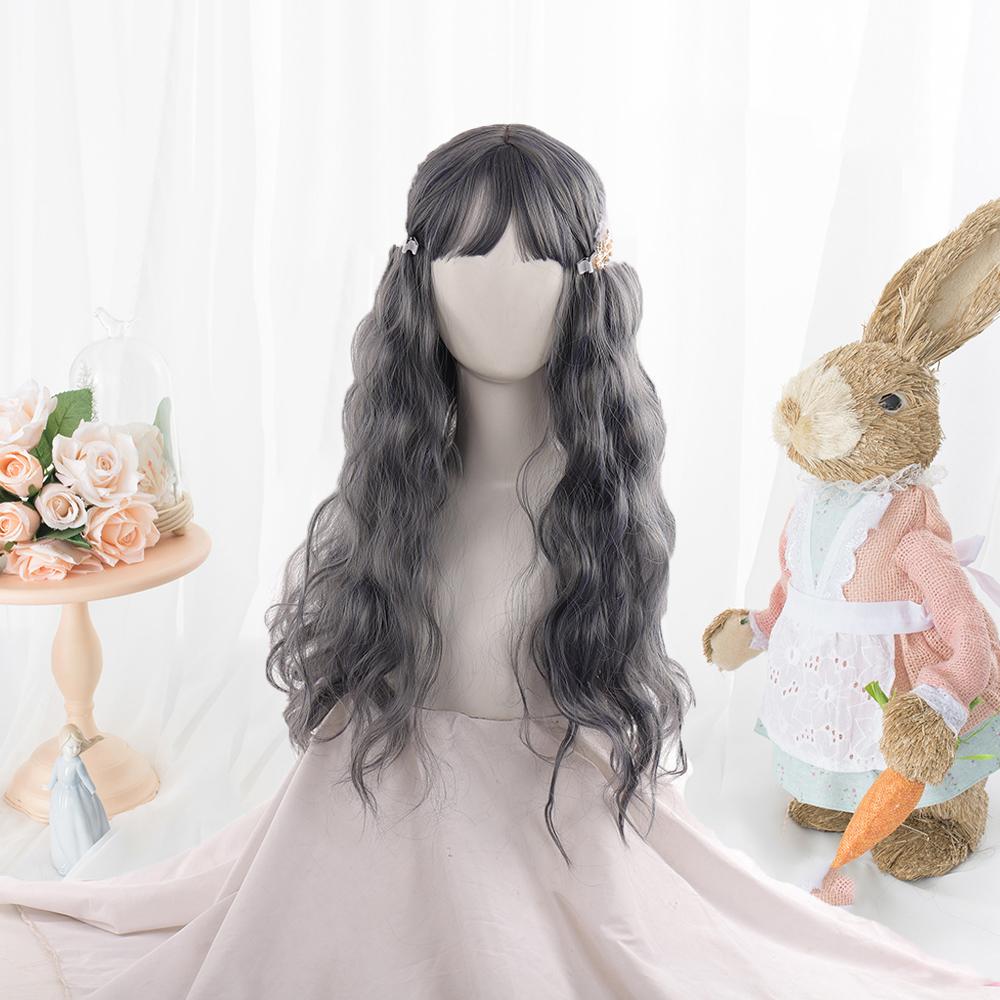 Хэллоуин Косплей Парик Длинные Природные Волны Корень Черный Омбре Серый Серебристый Синтетические Парики с Челкой для Женщин Парики Парики