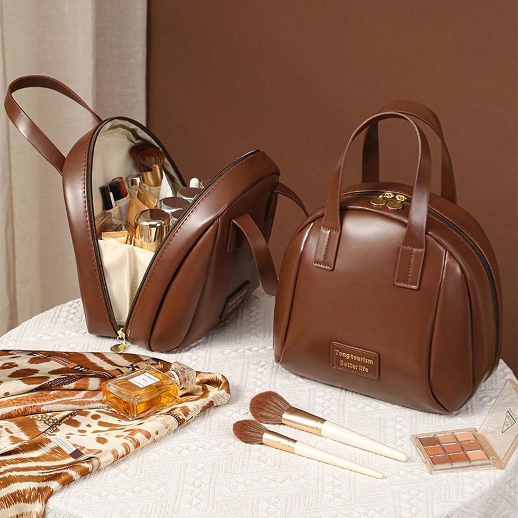 1pc Large Capacity Pu Seashell Shaped Makeup Bag, Portable Travel Cosmetic Toiletry Bag, Hand-Held Storage Bag For Travel Storage Bag, Makeup Bag