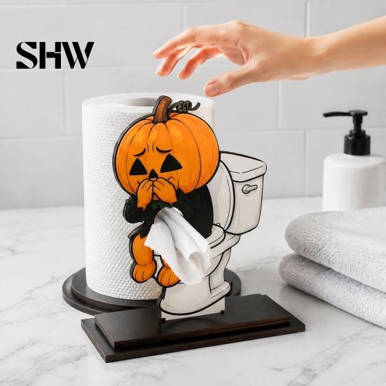 Novelty Bathroom Decor for Counter Animal Paper Towel Holder, Wooden Tissue Stand with Stable Base, Fun Design Holder Cartoon Roll Organizer