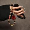 Guofeng Lion Lucky Crystal Mobile Phone Chain, Short Beaded Plush Wrist Lanyard Anti‑Lost Pendant For Phone Case