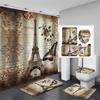 HOT 4PCS Paris Eiffel TowerWaterproof Shower Curtain Bathroom Toilet Seat Cover Mat Home Room Carpets Rugs Bath Mat