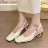 High Heels Women Sandals Square Toe Slippers Shoes Designer Summer Slingback 2024 Trend Soft Leather Dress Chunky Pumps Fashion
