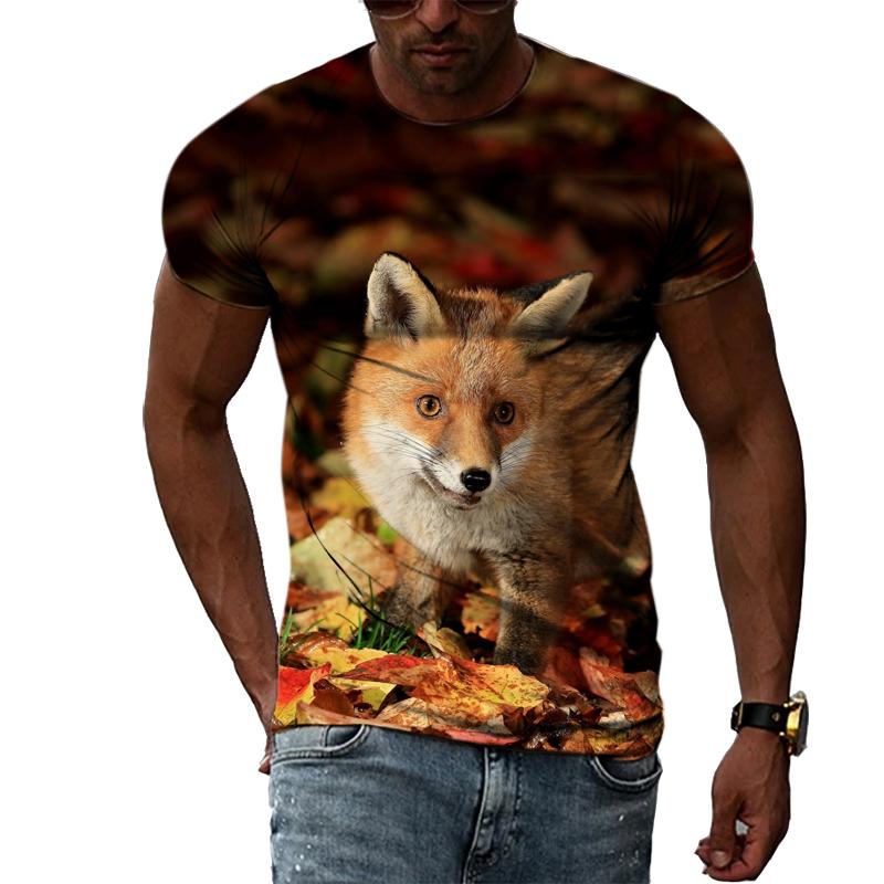 Fashion Personality Fox Graphic T Shirts Summer Men Casual Animal Pattern Printing T-shirt Hip Hop Harajuku Style T-shirt Top