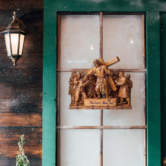 Деревянная христианская ключница 2D плоская Иисус Причастие Арт брелок-подставка с 4 крючками Религиозная настенная ключница для прихожей Домашний декор