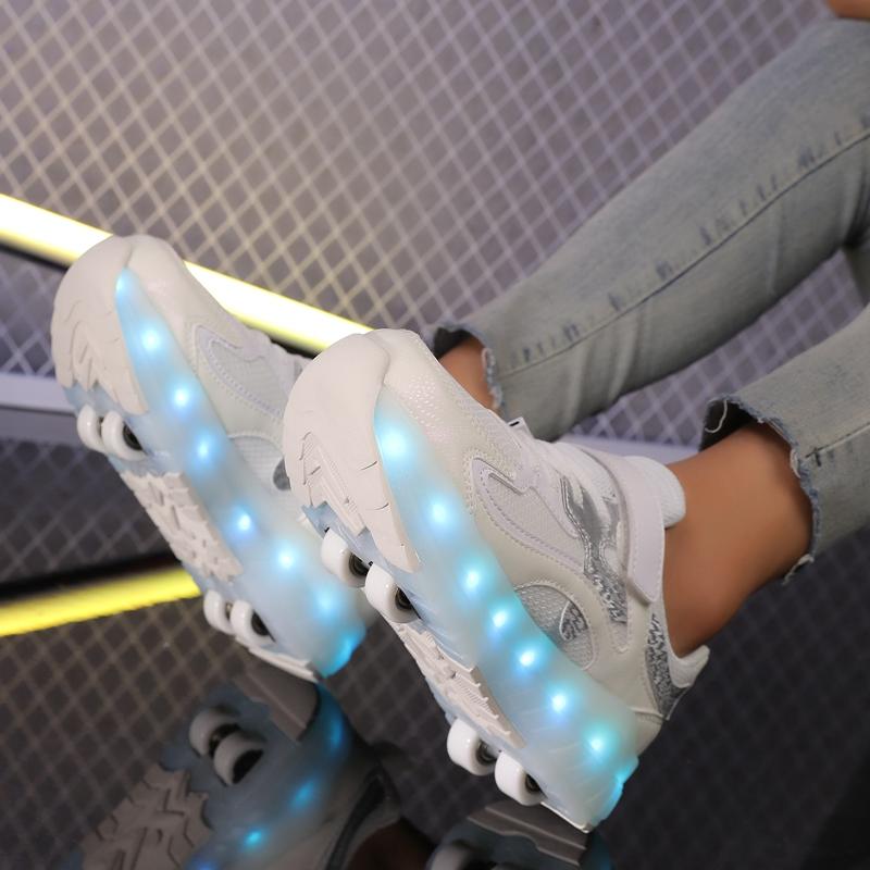 Кроссовки со светодиодной подсветкой, детская обувь для мальчиков и девочек с USB-зарядкой, светящиеся спортивные колеса, уличная обувь для паркура, роликовых коньков