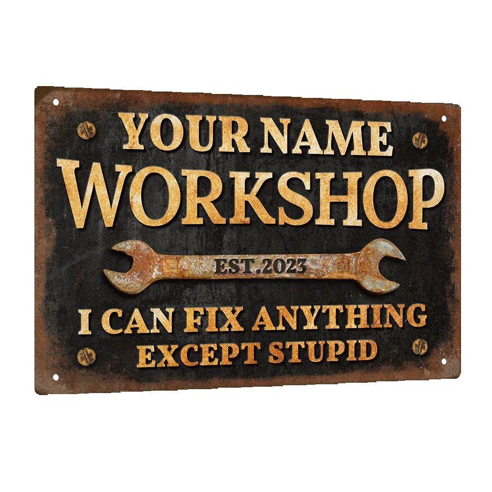 Customized Putuo Decor Workshop Sign Personalized Name And Year Retro Garage Wall Art X Inches Metal Plaque