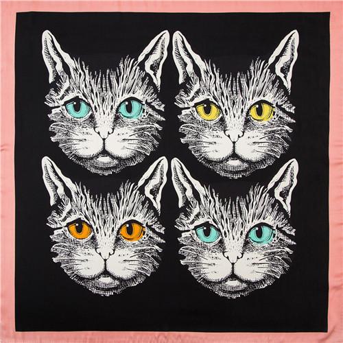 POBING 70cm*70cm Cat Head Small Square Scarves Hijab Luxury Brand Stain Silk Women Scarf Lady Headband Print Neckerchief Bandana