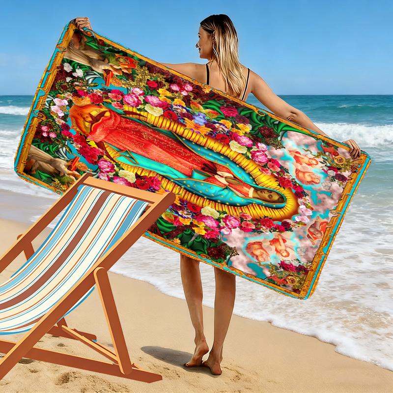 Virgin Mary Print Beach Towel, Large Soft Quick Dry Towel for Beach Camping Swimming