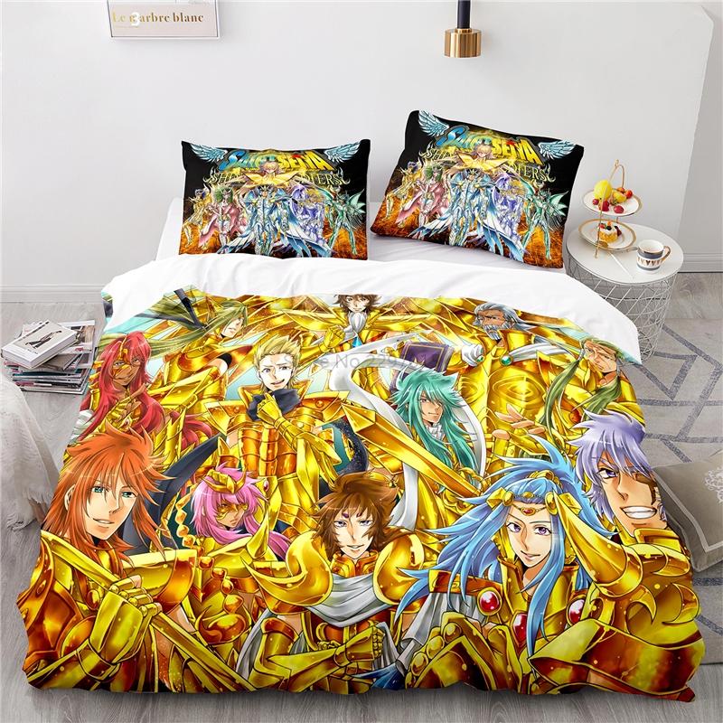 Мультяшный 3D Постельный комплект Saint Seiya с принтом Аниме Пододеяльник Наволочка Взрослый Детский Комплект чехла для одеяла Двуспальный Полуторный Двуспальный Кинг-сайз