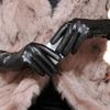 brown women' GLOVES stylish snake skin slightly shiny autumn/winter