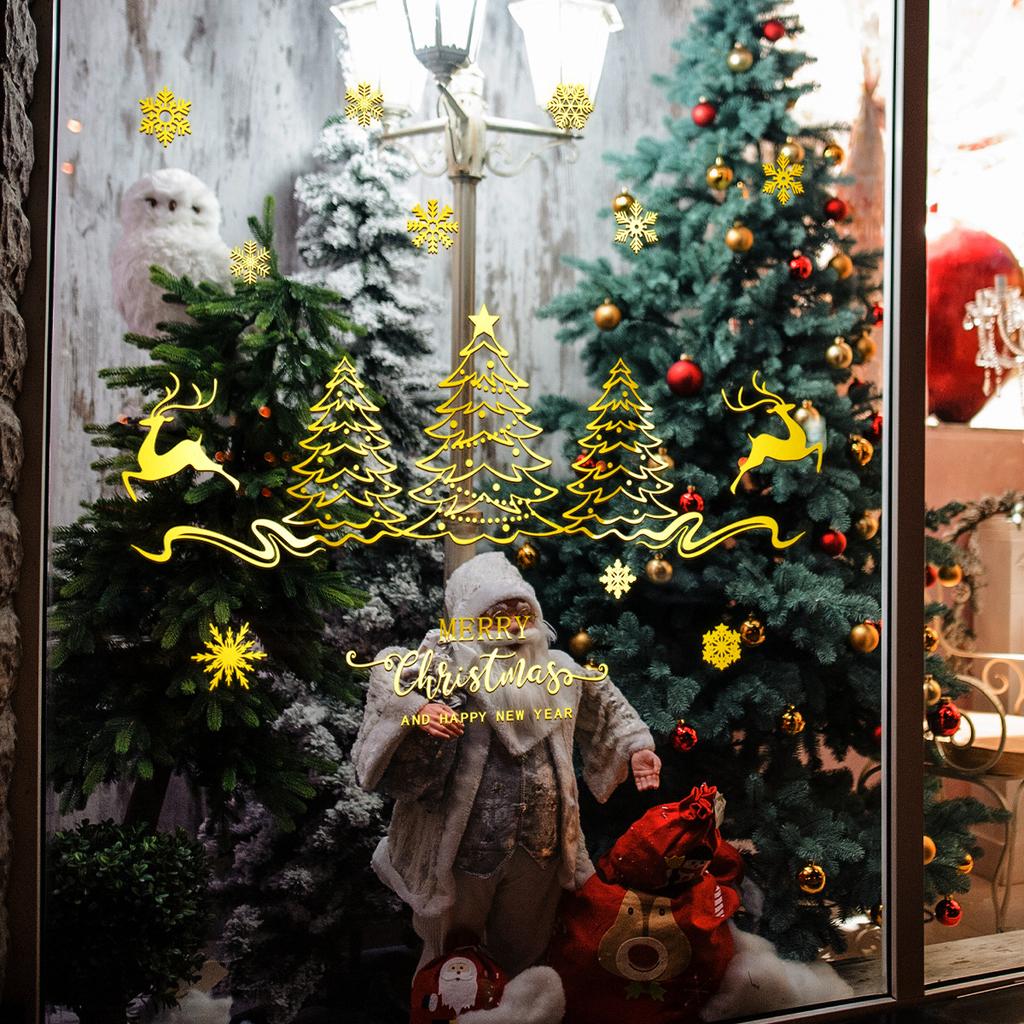 Tj16516 Hand-Painted Merry Christmas Bronzing Wall Sticker Holiday Decoration Children'S Room Bedroom Background Self-Adhesive Sticker