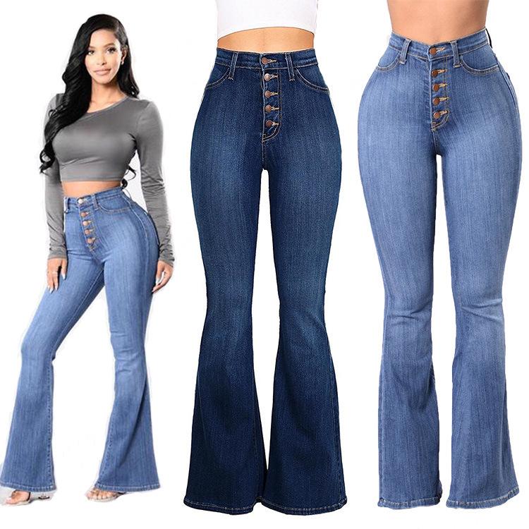 2024 European And American Women'S High Waisted Nail Buckle Wide Leg Jeans For Women