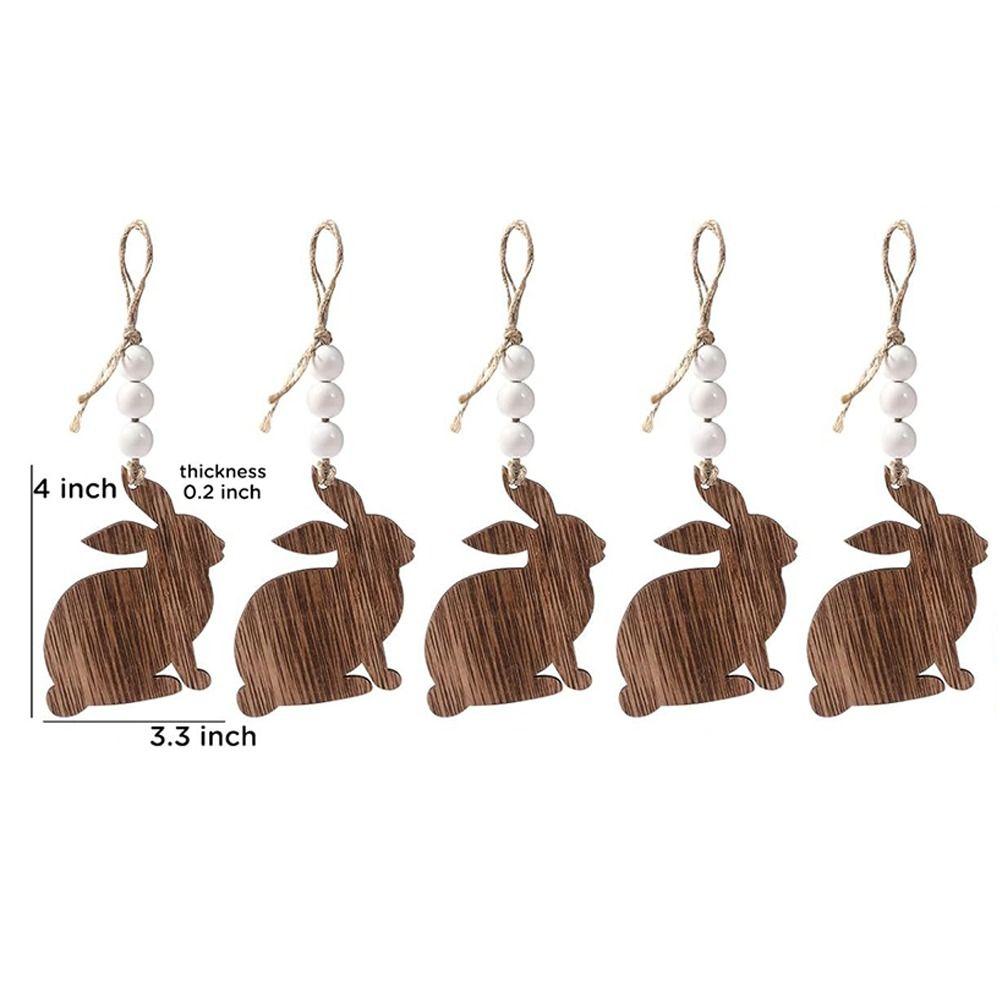 5 Pieces Handmade Easter Rabbit Tree Ornament DIY Crafts Artificial Wooden Bunny Pendant Wood Slices Easter Decoration Kids Gift