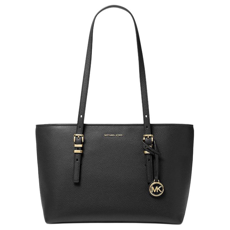 Michael Kors Квинн Золотой Металлический Логотип Шарм Сумка-тоут из Коровьей Кожи Сумка для Покупок Сумка через Плечо Обычная Женская Черный