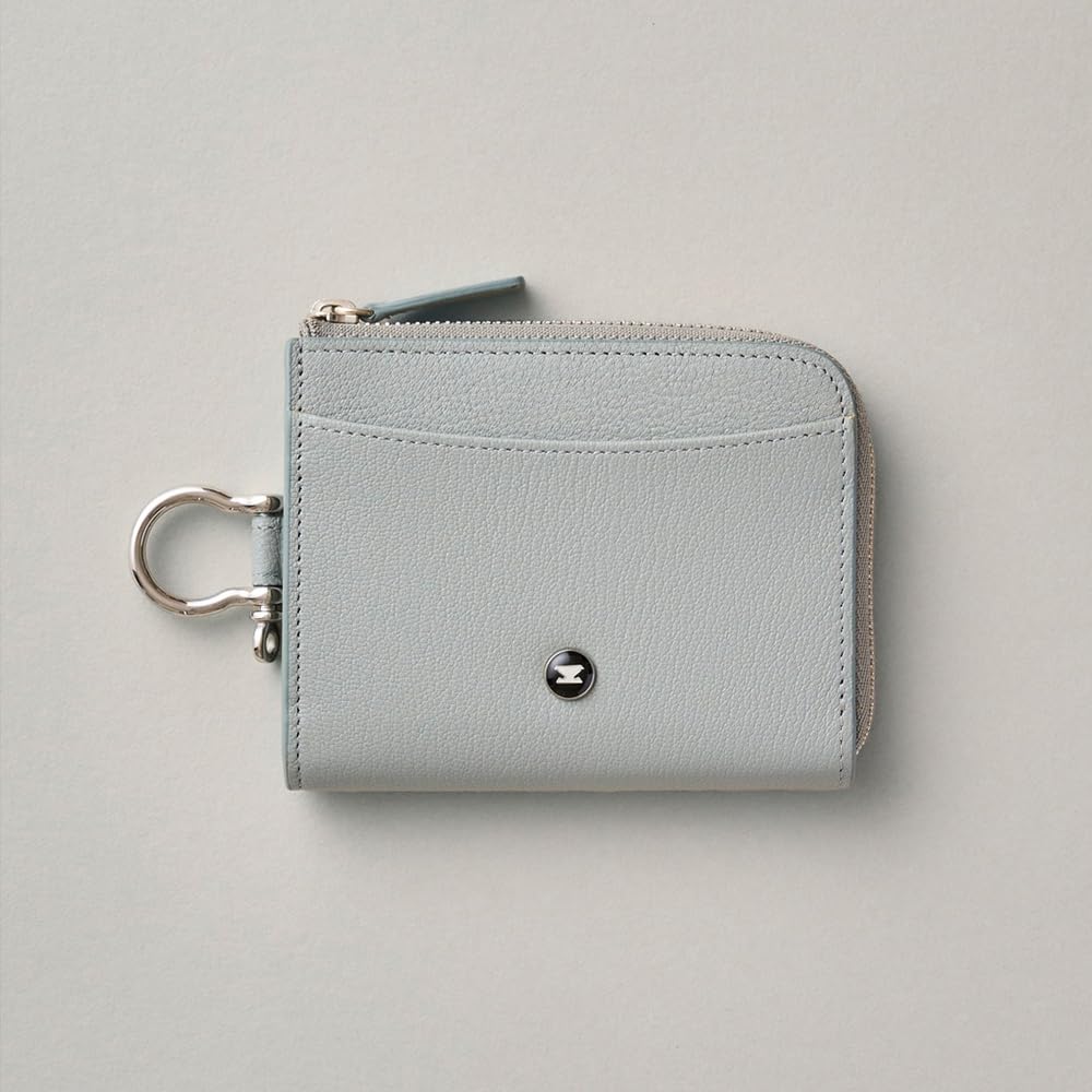 Eponas CONNECT Кожаный кошелек-портмоне Eponas Zip с карманом для хранения AirTag, Натуральная французская козья кожа от Arlan, Круглая молния (Сине-серый + Плечевой ремень)
