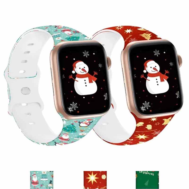 Силиконовый рождественский ремешок для apple Watch 44мм 40мм 49мм 41мм 45мм 42мм Печатный браслет iwatch серия 9 8 7 6 3 5 ultra 2