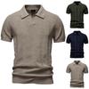 Men's Summer Striped Hollow Buttonless V-Neck Short Sleeve Top Men's Casual Fashion Shirt