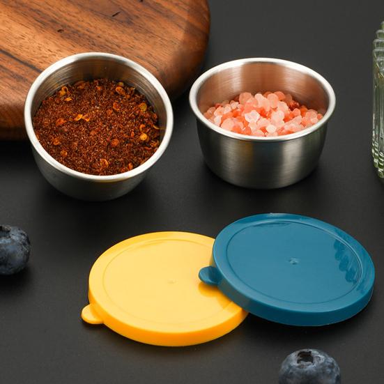 6 шт. соусниц с легко открывающимися цветными крышками, герметичные контейнеры для заправки для салата 40 мл, закусочные чашки из нержавеющей стали