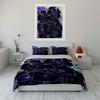 3Pcs Moody Floral Bedding Set, Black Geranium Flowers with Gold Trim Print Duvet Cover,  Bedroom Decor