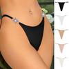 Women's Metal Buckle Ring Thongs Low Waist Seamless Bikini Panties One Piece High Elasticity Breathable Triangle Cotton Crotch