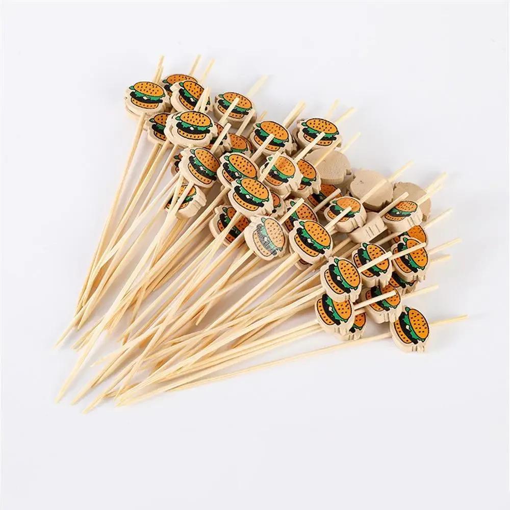 100Pcs-Hamburger Garnish Bamboo Sticks Disposable Fruit Stick Snack Skewers Party Buffet Bamboo Food Picks Bento Tools