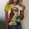 Vintage Animals Print Women's T Shirts Summer Fashion Short Sleeve Top 3d Owl Print Oversized Female Clothing Ladies Holiday Tee