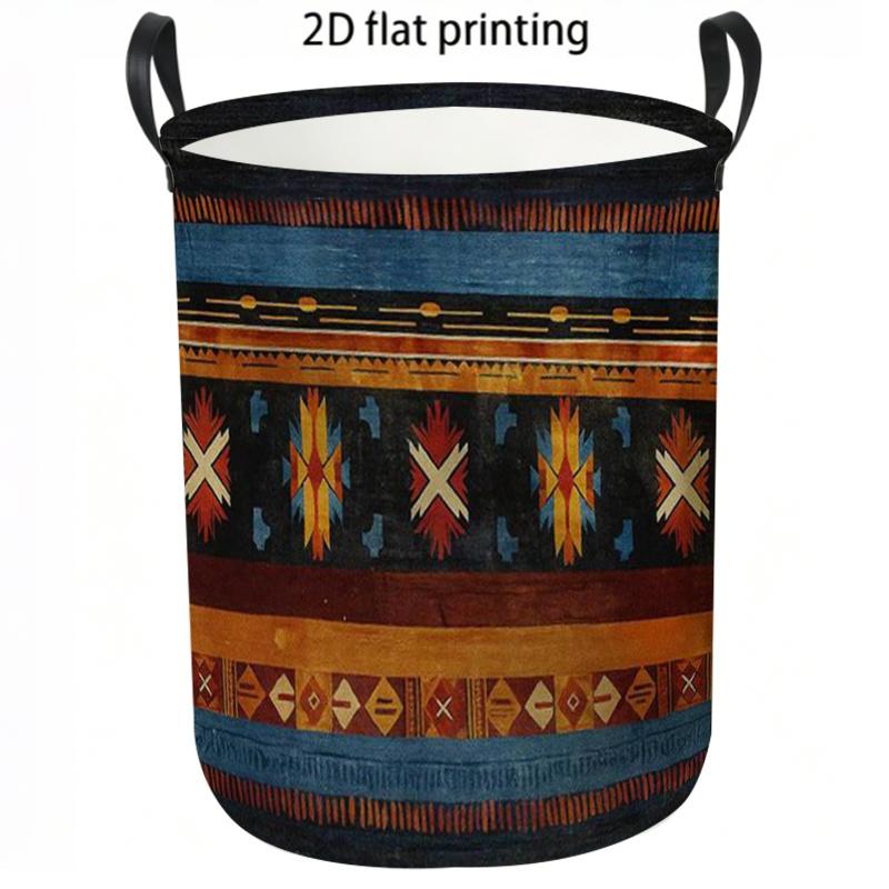 1pc Laundry Basket, Geometric Bohemian Style Patterned Dirty Clothes Basket, Rustic Ethnic Print Fabric Storage Bin with Reinforced Handles, Large Cap