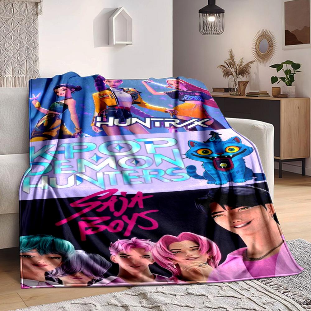 1pc K Pop, Demon Hunters Blanket Lightweight Flannel Blanket Throw Blanket For Sofa, Bed, Travel, Camping, Livingroom, Office, Couch