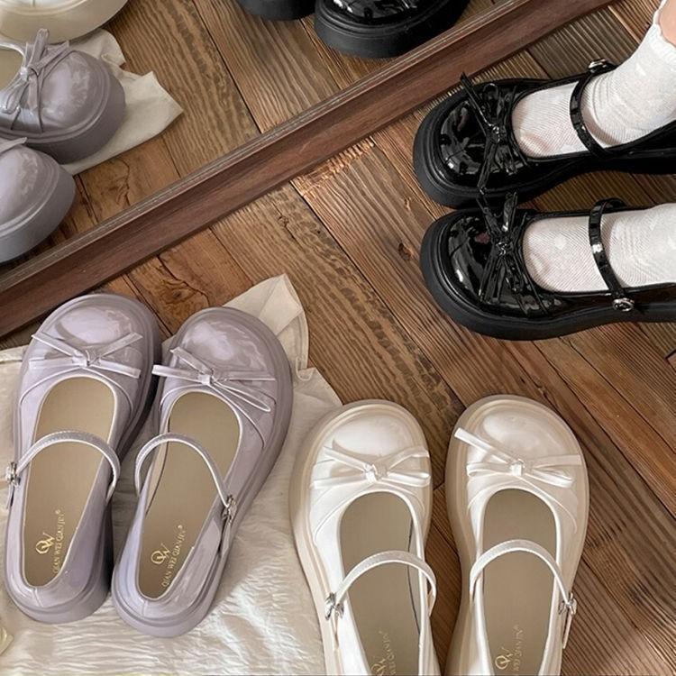 Ретро бант круглый носок платформа маленькие кожаные туфли женские новые осенние туфли Мэри Джейн туфли феи