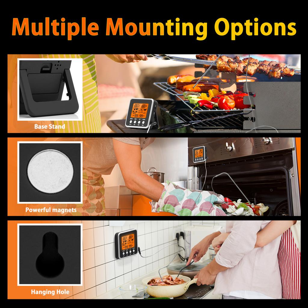 Digital Meat Thermometer Smoker Candy Food BBQ Cooking Thermometer for Grilling Oven Deep Fry with Smart Kitchen Timer Mode