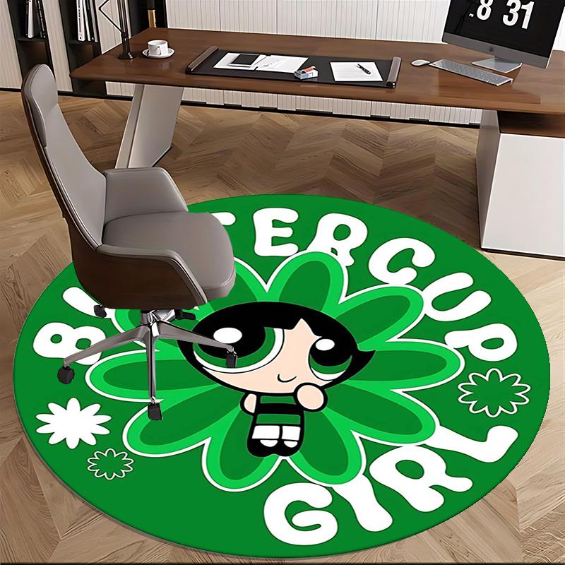 Buttercup Girl,Powerpuff Girls Chair mat Round Rug Office carpet, Machine Washable, Non slip, Suitable for Living Rooms, Bedrooms