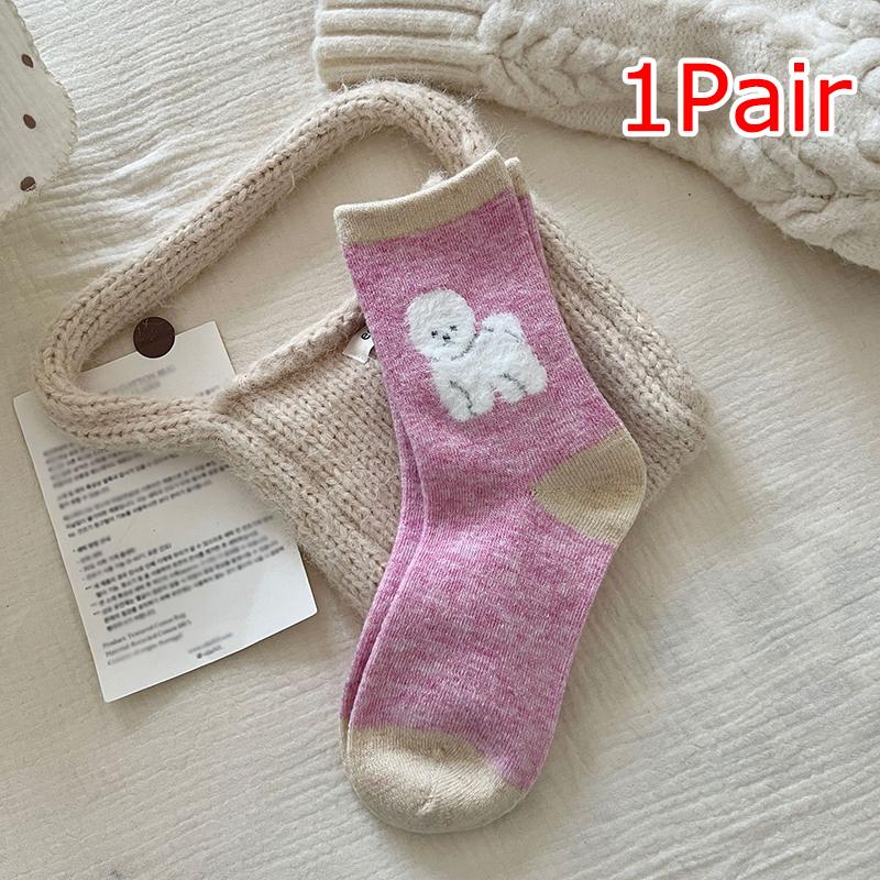 Spring and Autumn Cotton Wool Puppy Cartoon Socks Cute Style Plush Academy Style Color Blocked Stacking Socks