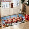 2D Flat Santa Claus Welcome Anti-Slip Mat, Plush Polyester Fiber Soft Doormat, Machine Washable Non-Deforming Design, Home Christmas Festive Atmospher