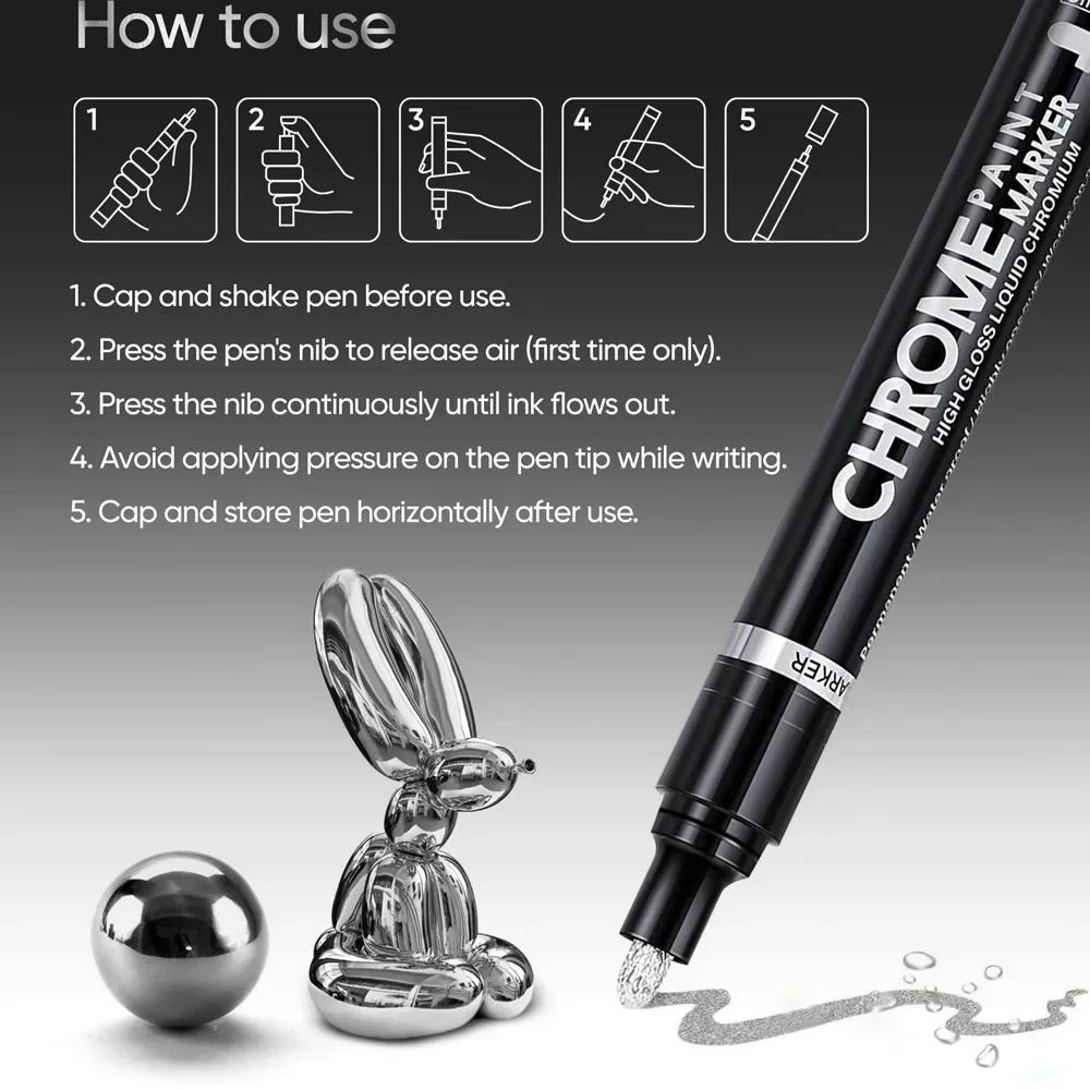 5/1 шт., хромированная ручка-маркер, зеркало, водонепроницаемая краска для ремонта камня, керамики, стекла, металла, золота/серебра, наконечник 2 мм